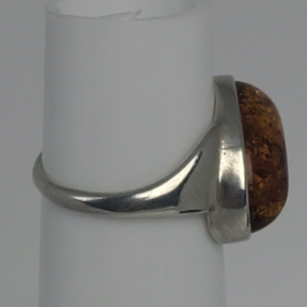 Vtg Sterling Silver SOLD Cognac Honey Amber Ring - Picture 5 of 11